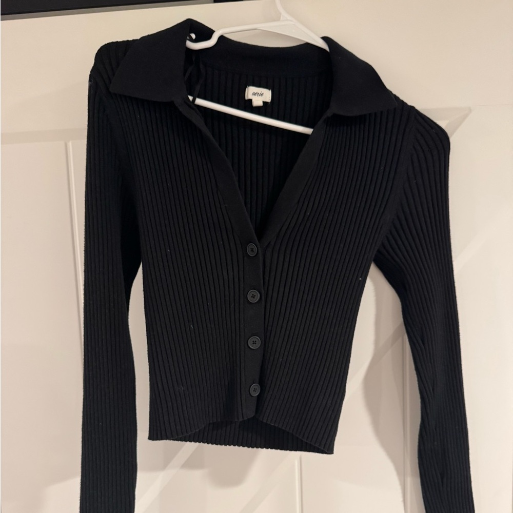 Aerie Black Ribbed Knit Top